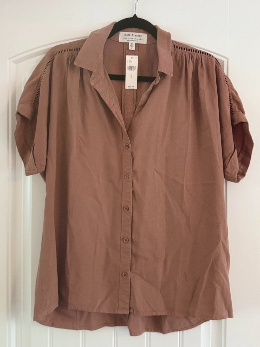 cloth & stone Mauve Brown Button-Up Short Sleeve Blouse